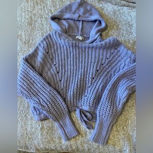 Hooded Cable-Knit Cropped Sweater